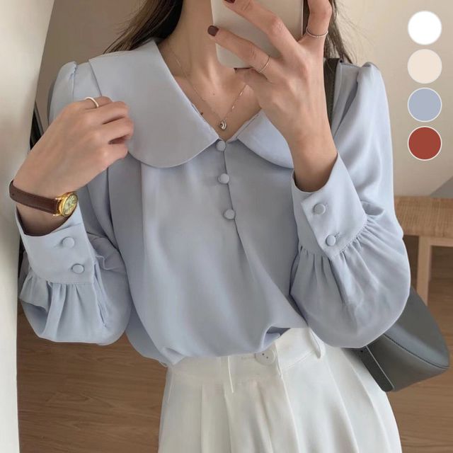 둥근카라 러블리 쉬폰 블라우스 EL-1008182