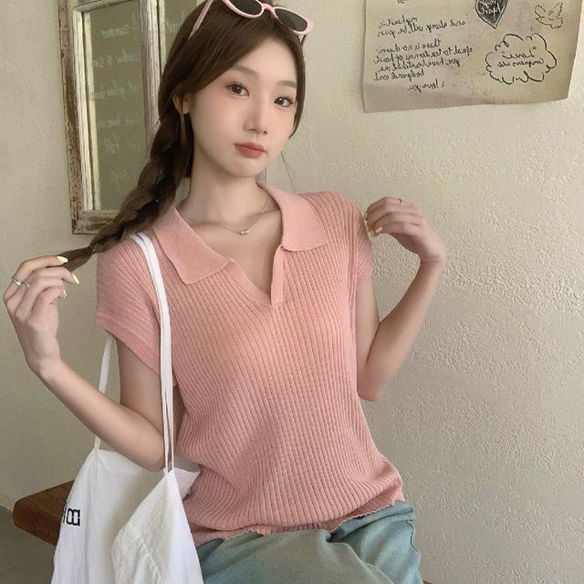 브이넥 골지 카라 니트 LL-T186