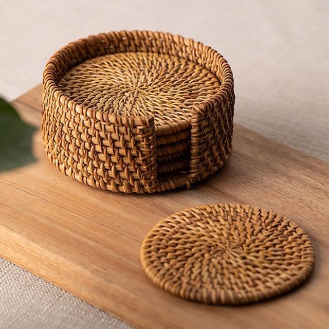 라탄 컵받침 티코스터 다용도 홀더 찻잔받침 13cm 6p