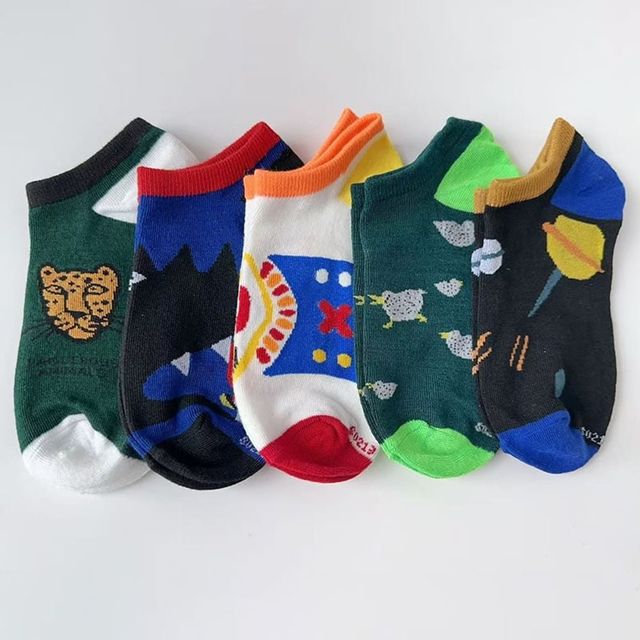 귀여운 캐릭터 남성 발목양말 5종 세트 단목 삭스