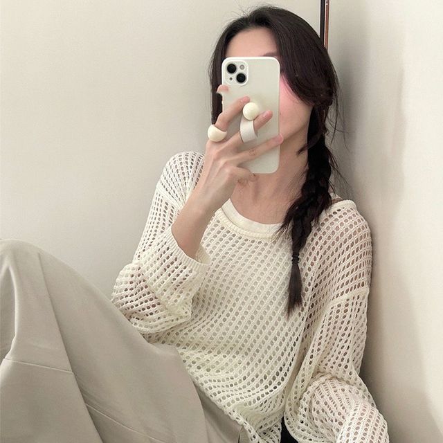 오버핏 레이어드 펀칭 그물 넷 니트 MFNC-050171