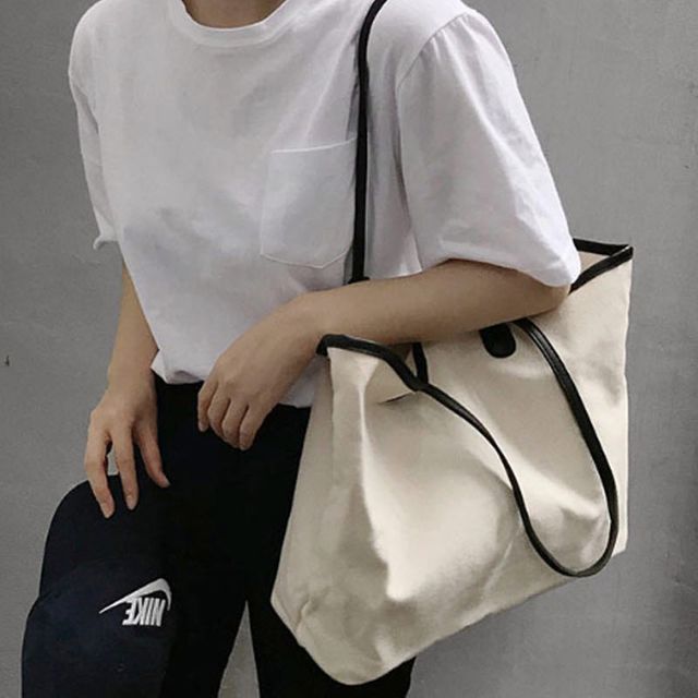 배색 캔버스 여성 숄더백 가벼운 가방 데일리 숄더백
