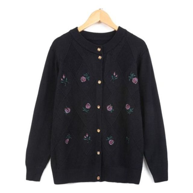 여성 플라워 니트 가디건 루즈핏 스웨터 코트