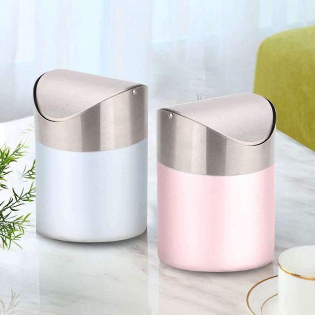 스테인리스 미니 뚜껑 휴지통 화장대 쓰레기통