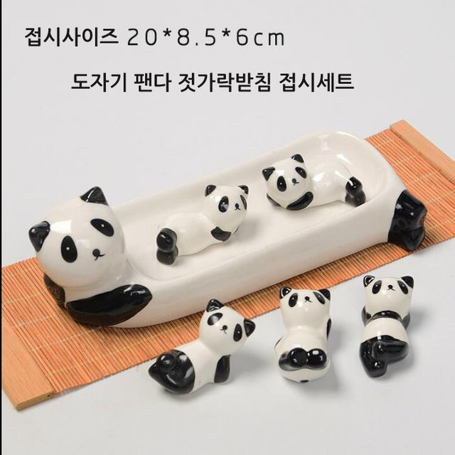 [해외] 세라믹 팬다 젓가락받침 큰 접시 세트 주방식기