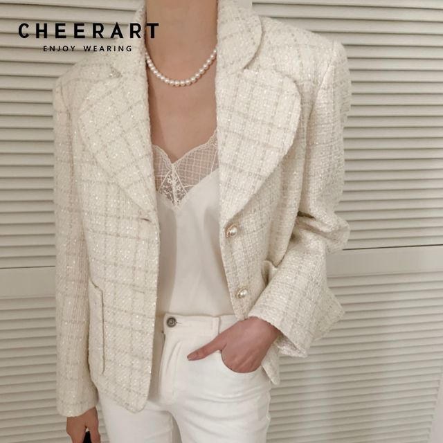 [해외] CHEERART Tweed Blazer 여성을위한 한국 패션 자켓 20