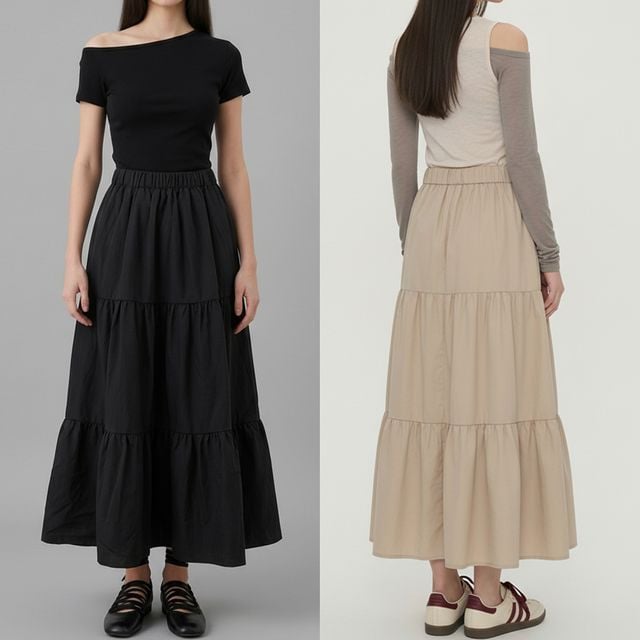 여성 바스락 체형커버 캉캉 플레어 롱 스커트 JEB-1007327