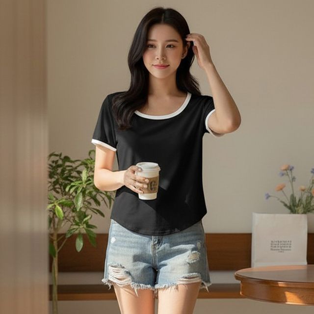 마레일로 배색 라인 반팔티 SD-262027