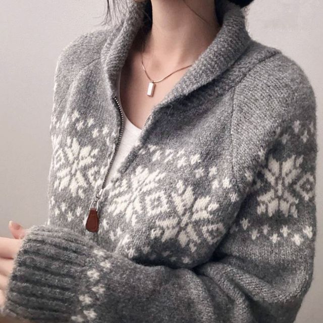 눈꽃패턴 투웨이 지퍼 니트 가디건 DA-1004702