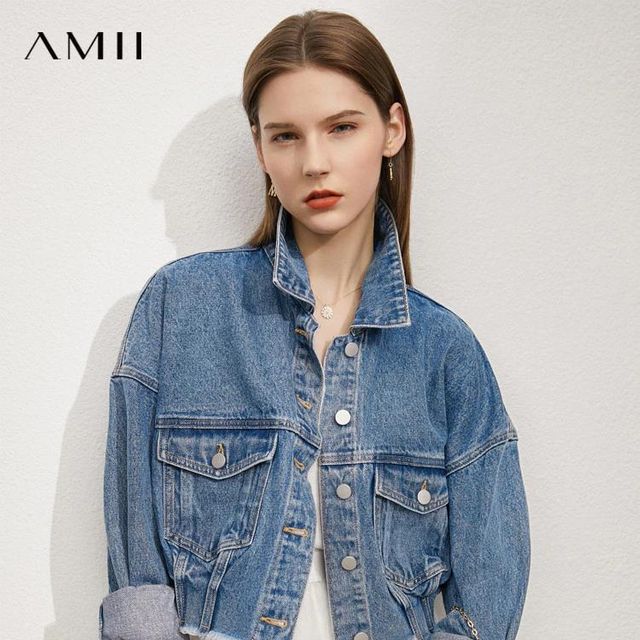 [해외] Amii-미니멀리즘 여성 재킷 패션 싱글 단추 짧은 데님