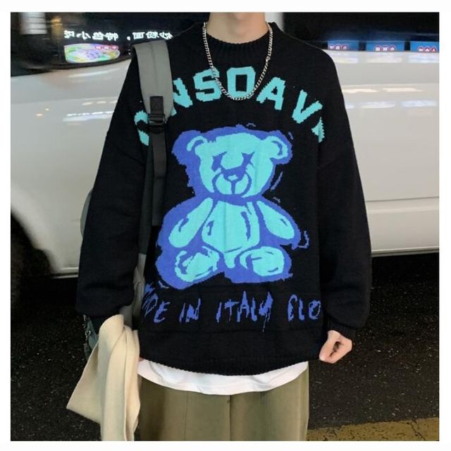 [해외] 가을겨울 남성 루즈핏 스웨터 라운드넥 니트 티셔츠