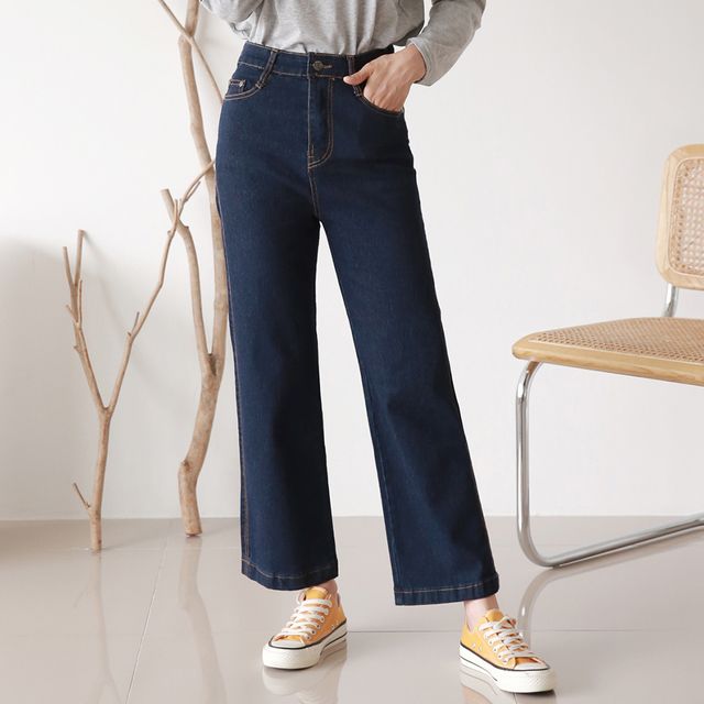 에덴 스판 뒷밴딩 하이웨스트 데님 통바지 DM-220935