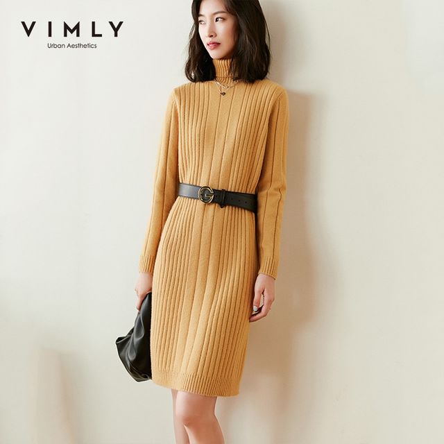 [해외] Vimly-터틀넥 긴 소매 스트레이트 니트 드레스 F5005