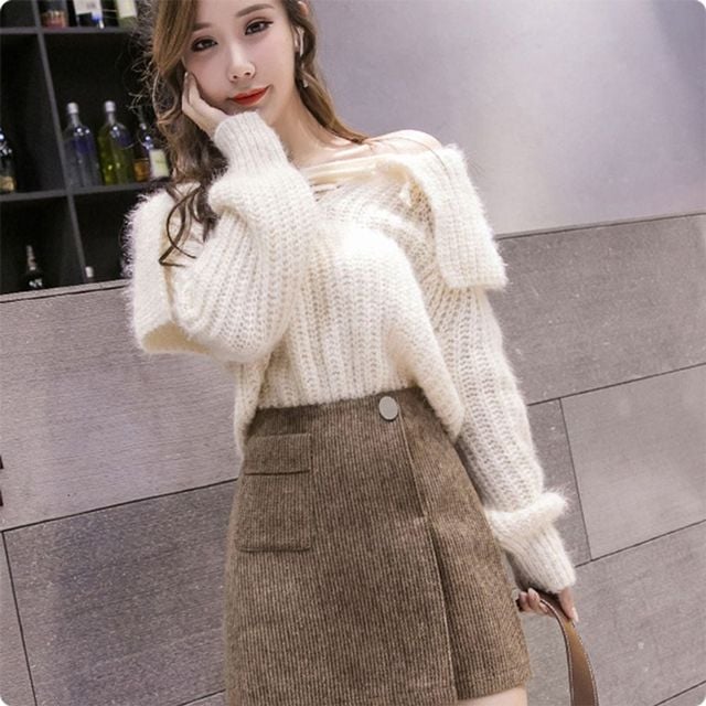 여자 겨울 모직 라인 스커트 단추 패션 의류