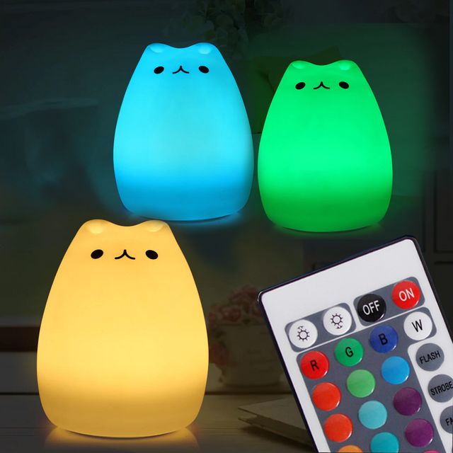 리모컨식 터치변환 무드등 실리콘 고양이 취침등