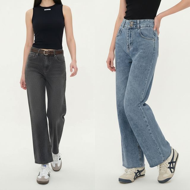 하이웨스트 투버튼 와이드 데님팬츠 JEB-1006594