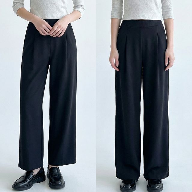 여성 2단기장 하이웨스트 핀턱 와이드 밴딩 슬랙스 JEB-1007060