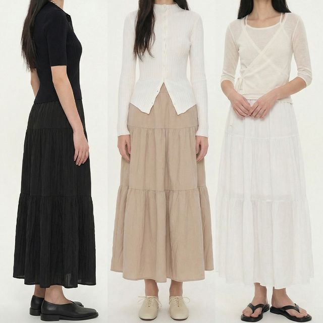 내추럴 플레어 캉캉 밴딩 롱스커트 JEB-1006489