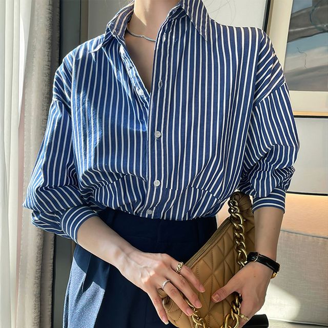 루즈 스트라이프 셔츠 블라우스 남방 MFNC-1003411