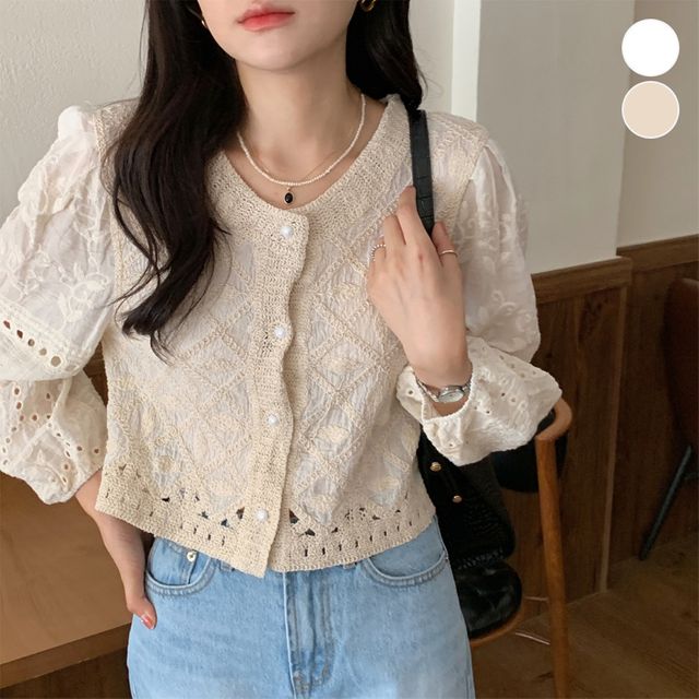 스위트 자수 레이스 블라우스 EL-1008181