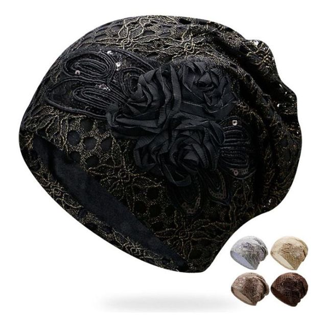 레이스 패턴 중년 여성 비니 모자 실내 패션 아이템