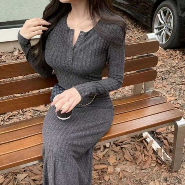 페미닌무드 A라인 골지 롱 원피스 SNY-1006092