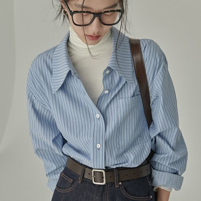 스트라이프 캐주얼 여성셔츠 오버핏 캐주얼 긴팔 남방