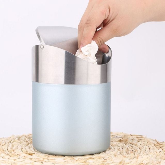 미니 스텐 화장대 쓰레기통 뚜껑형 실내 휴지통