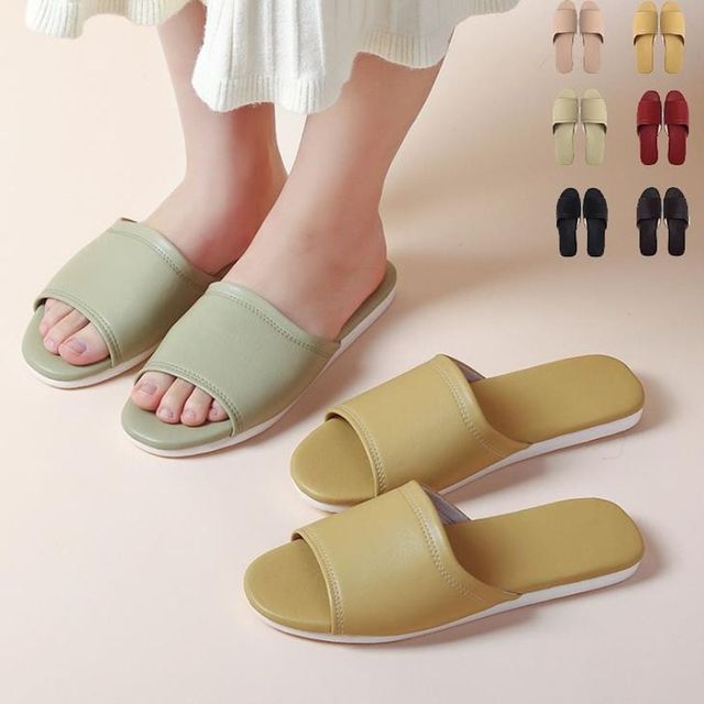 키밍 고급 가죽 실내 슬리퍼 편안한 거실화 하우스웨어