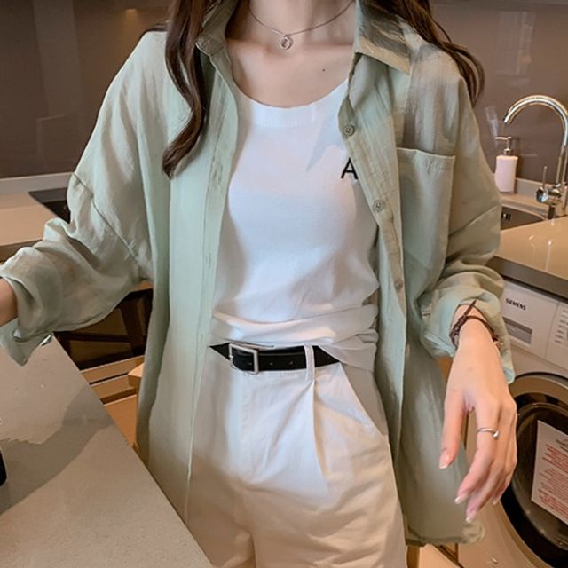 2컬러 시스루 캐주얼 여성 셔츠 블라우스 간절기셔츠