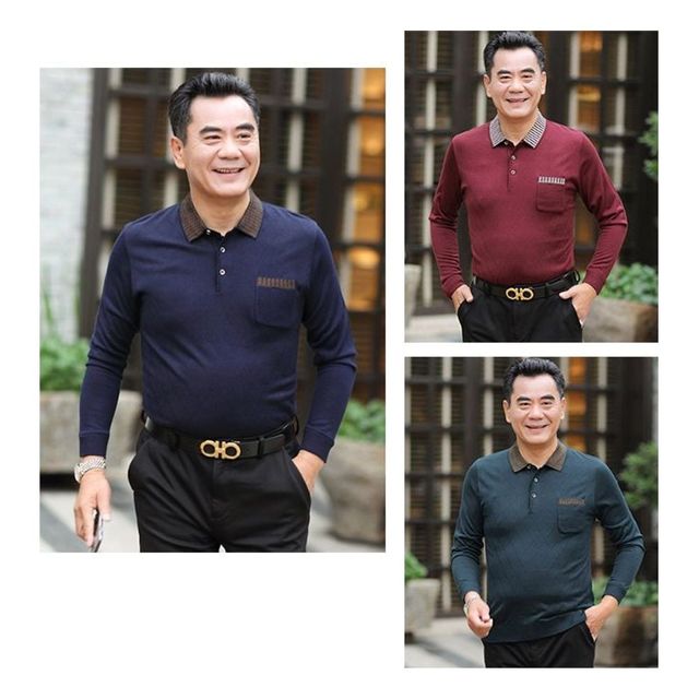 키밍 중년 남자 긴팔 카라넥 티셔츠 빅사이즈 아빠옷 편안한 착용감