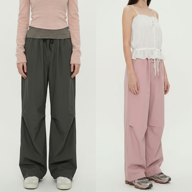 롱 와이드 무릎 핀턱 바스락 세미 와이드 팬츠 JEB-1006755