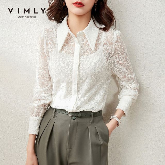 [해외] VIMLY 레이스 셔츠 여성용 우아한 오피스 레이디 버튼