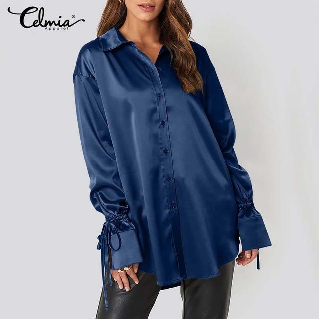 [해외] Celmia-새틴 블라우스 여성 패션 실크 셔츠 2021 년