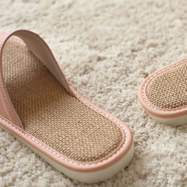 사계절 린넨 가죽 슬리퍼 실내화 커플 남성 여성