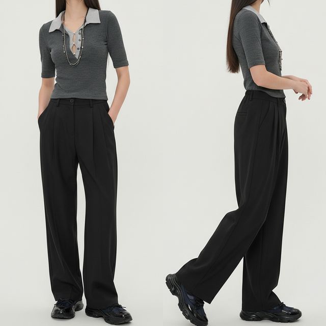 여성 체형커버 투핀턱 뒷밴딩 와이드 슬랙스 JEB-1007140