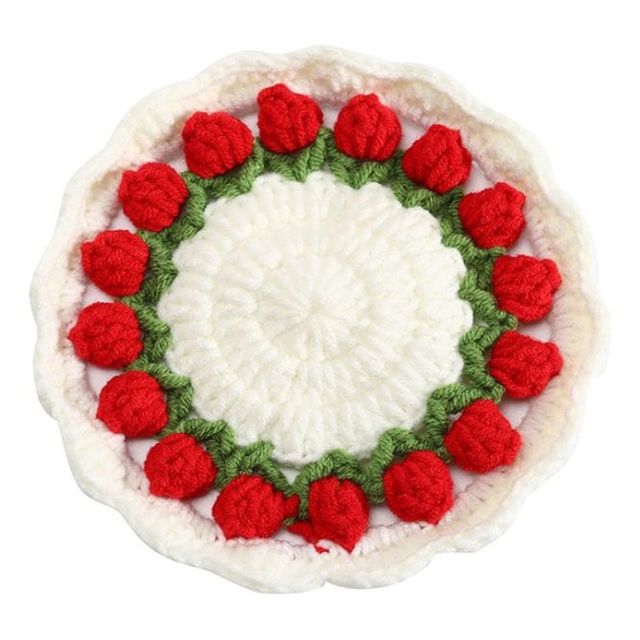 듈립 디자인 뜨개질 컵받침 매트 방열 기능성 티매트