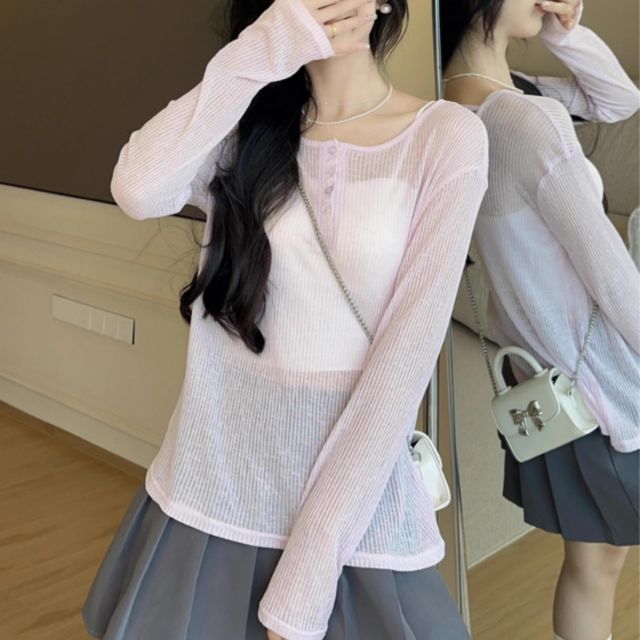 여리루즈핏 백스트랩 시스루 티셔츠 JSC-d0068