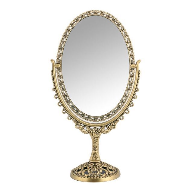 큐빅 타원 거울(중32x17.5cm)(신주)탁상거울 미용거울