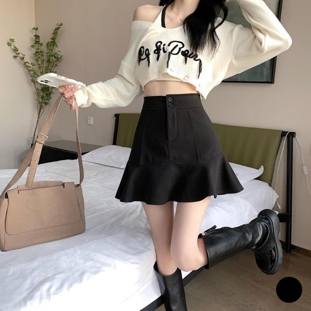 투단추 물결라인 속바지 스커트 URD-338