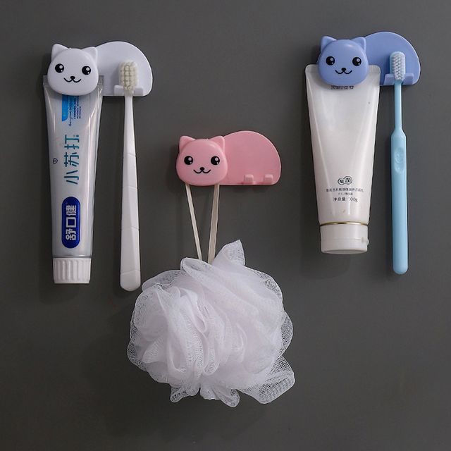 러블리캣 무타공 접착식 칫솔 치약 홀더 HL-00064