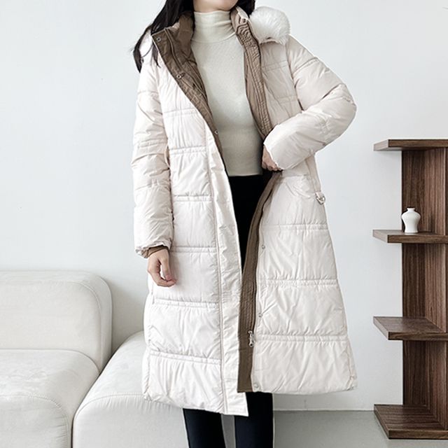 퍼 웰론 배색 롱 패딩 점퍼 JB-1005150