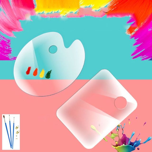 키밍 투명 아크릴 미술 팔레트 수채화 색판 손잡이