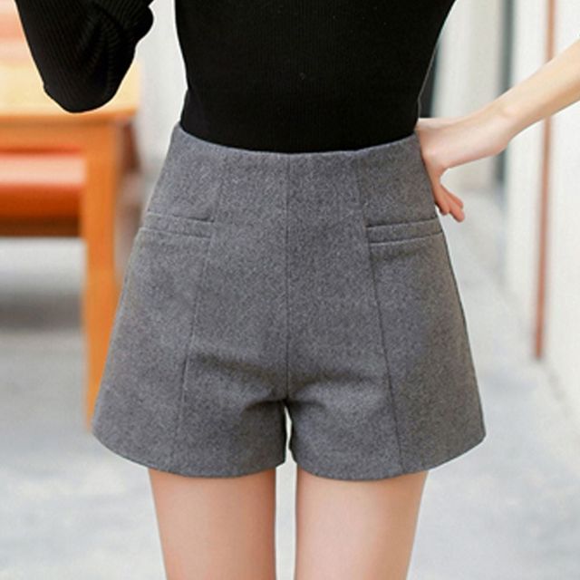 겨울 하이웨이스트 모직 반바지 여성용