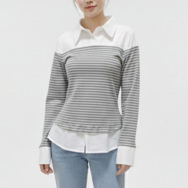카라 배색 스트라이프 티 HPC-1007870