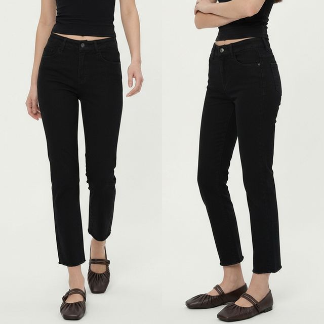 하이웨스트 스판 밑단 컷팅 슬림 일자팬츠 JEB-1006760