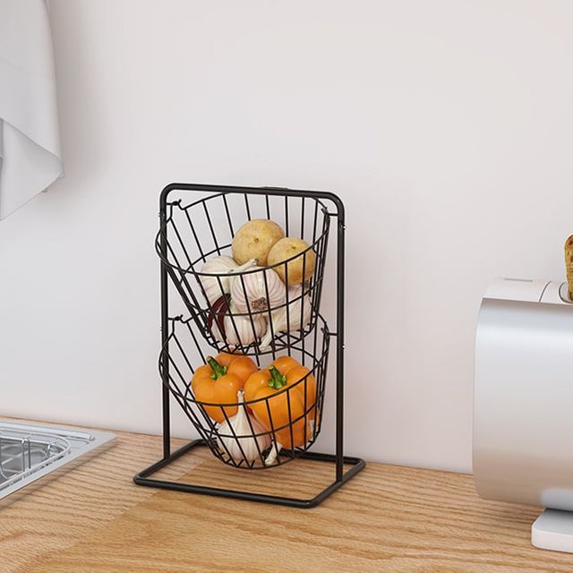 주방 철제 바구니 2단 원형 수납 바스켓 정리함
