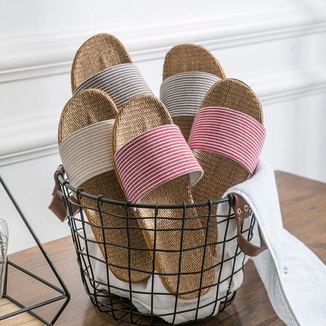 여성 줄무늬 린넨 쿠션 슬리퍼 편안한 실내화