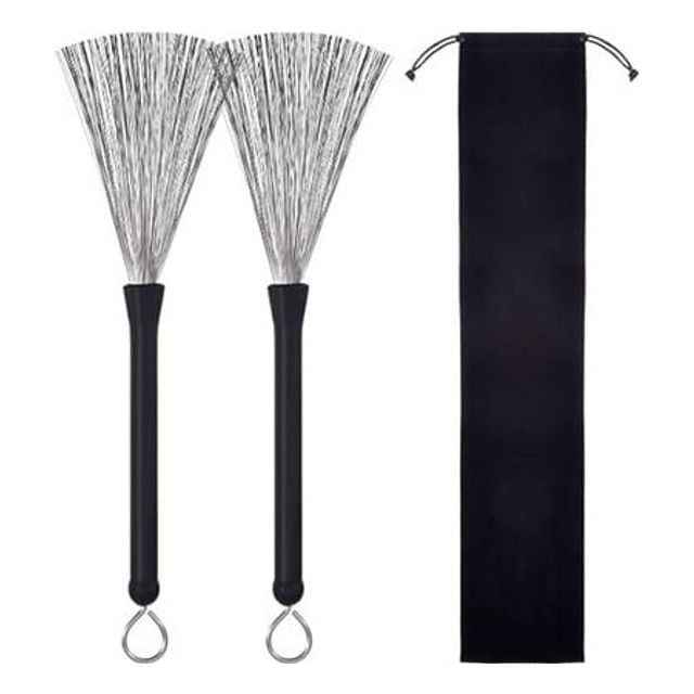 드럼 스틱 브러쉬 세트 스틸 브러시 청소 파우치 포함