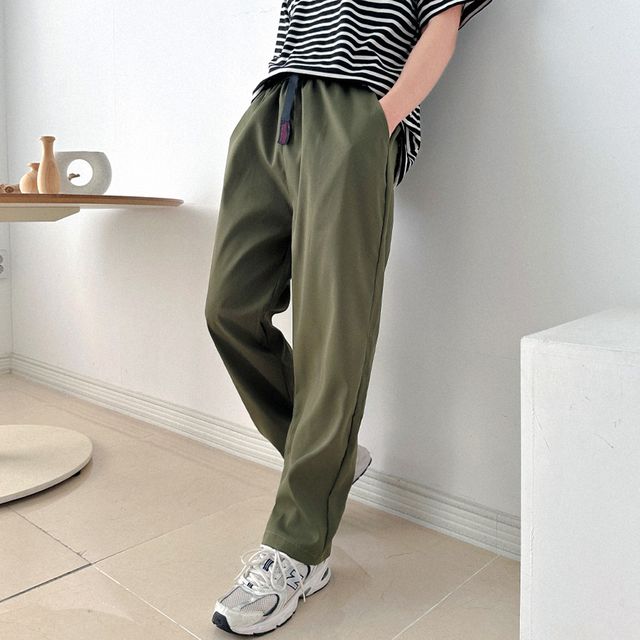 남성 밴딩 팬츠 사계절 캐주얼 와이드 일자 벨트 바지